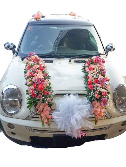 Bride Car Decor Mini Cooper | Flower Bouquet | Flowers | Event decoration Services | flowers decoration near me | flower studio pakistan | bukey near me