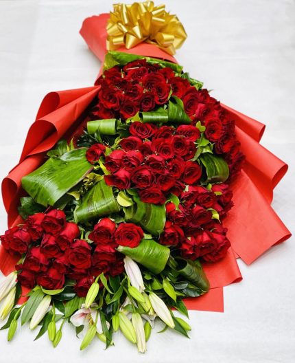 Grandiose Red Rose Bouquet | Flowers | Event decoration Services | flowers decoration near me | flower studio pakistan | bukey near me Gift Basket