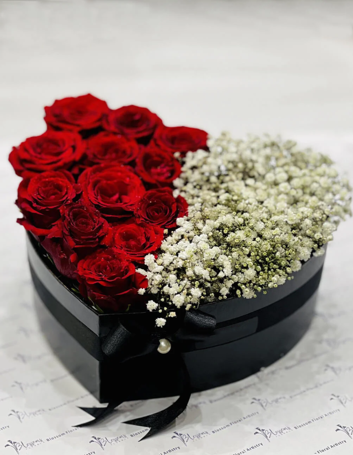 Heart Black Box | Flowers | Event decoration Services | flowers decoration near me | flower studio pakistan | bukey near