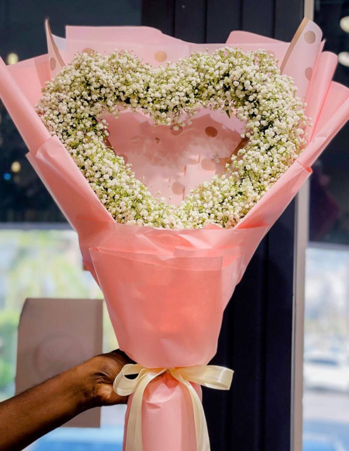 Heart of Baby's Breath Bouquet | Flowers | Event decoration Services | flowers decoration near me | flower studio pakistan | bukey near me