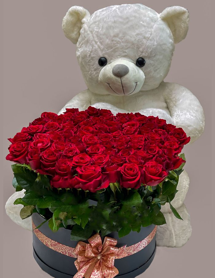 Romantic Red Rose and Teddy Bear Bouquet | Flowers | Event decoration Services | flowers decoration near me | flower studio pakistan | bukey near me