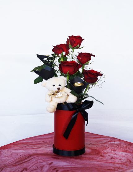 Romantic Rose and Teddy Bear Arrangement | Flowers | Event decoration Services | flowers decoration near me | flower studio pakistan | bukey near me Gift Basket