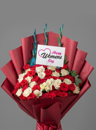 Women Day Bouquet Red & White Flowers