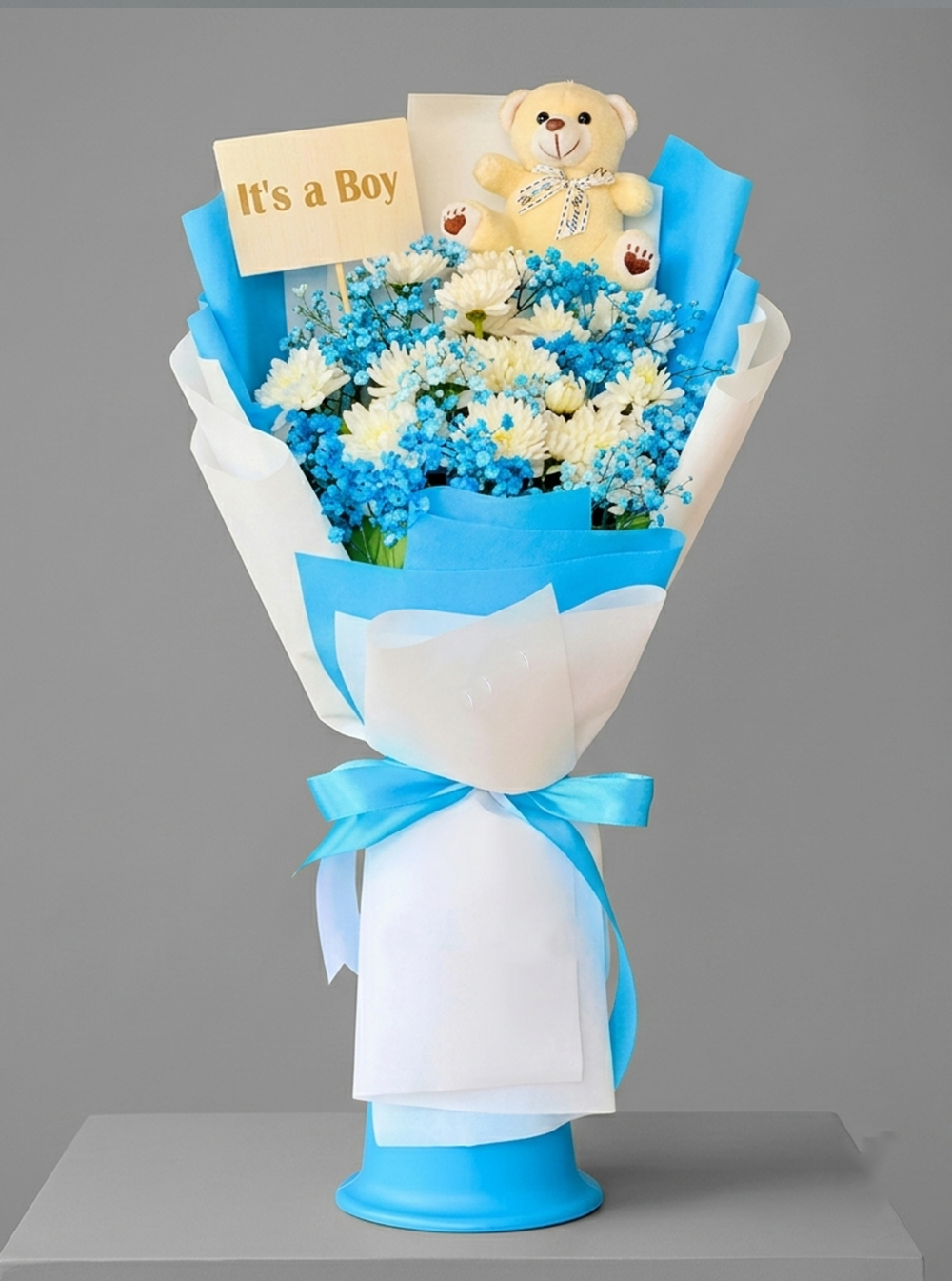 Baby Boy Flower & Teddy Celebration Bouquet