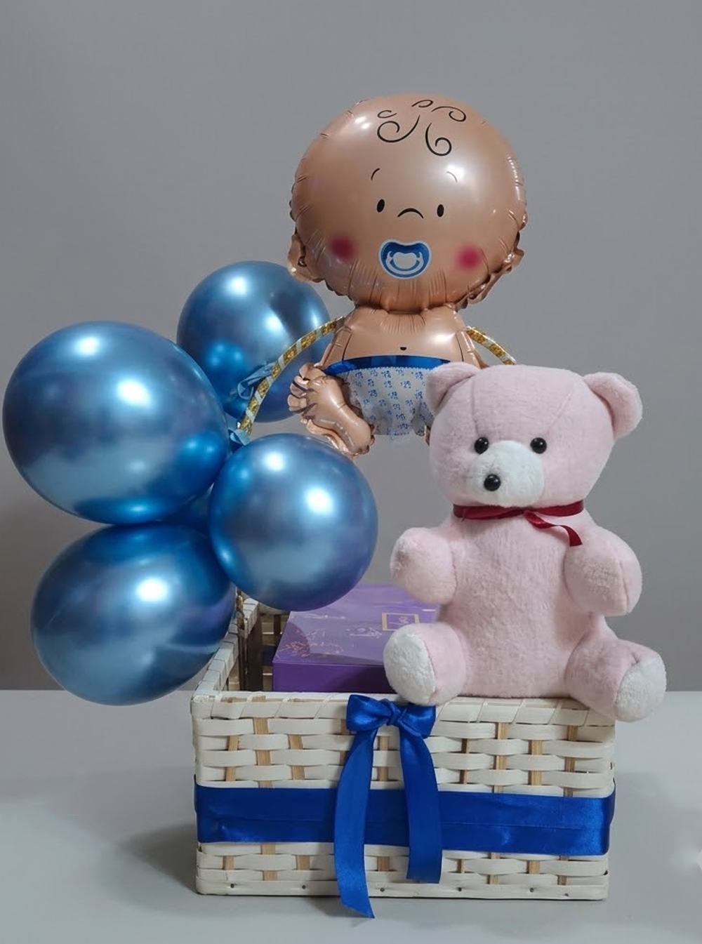 New Born Baby Boy Cake basket with Teddy