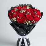 Fresh Red Rose Bouquet with Baby’s Breath