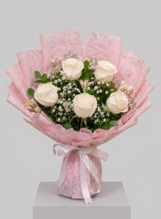 White Blush Rose Bouquet