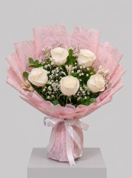 White Blush Rose Bouquet